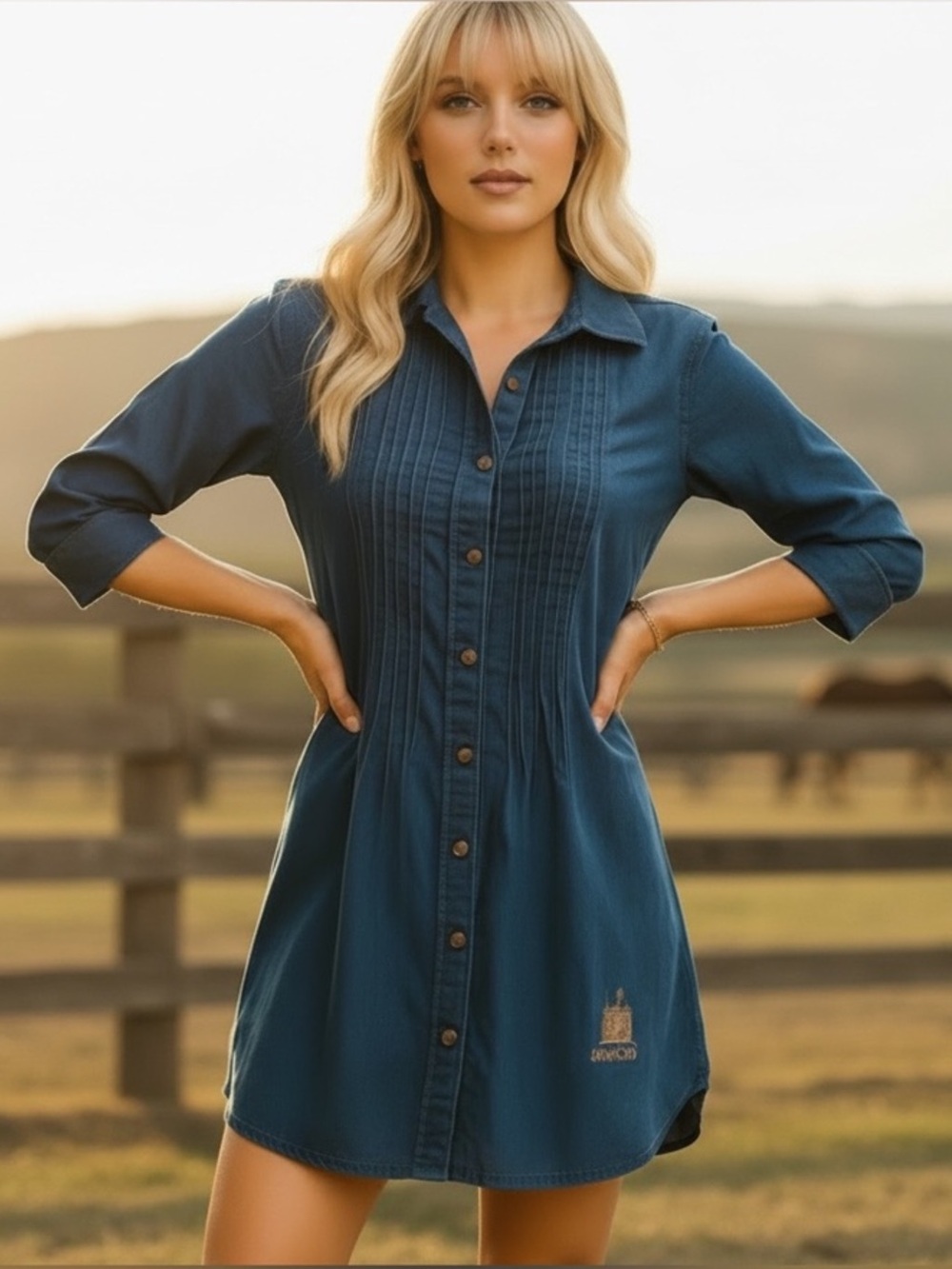 Women's Blue Denim Western Mini Dress